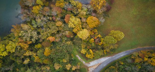 Aerial view of kentucky lake and road by Daniel Halseth